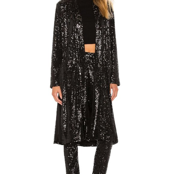 Anthropologie BB DAKOTA bySTEVE MADDEN SHOWSTOPPER SEQUIN LONG KIMONO COAT BLACK - Picture 2 of 5